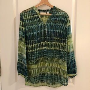 Chico’s Blue/Green Tropical Tunic Top Sz M